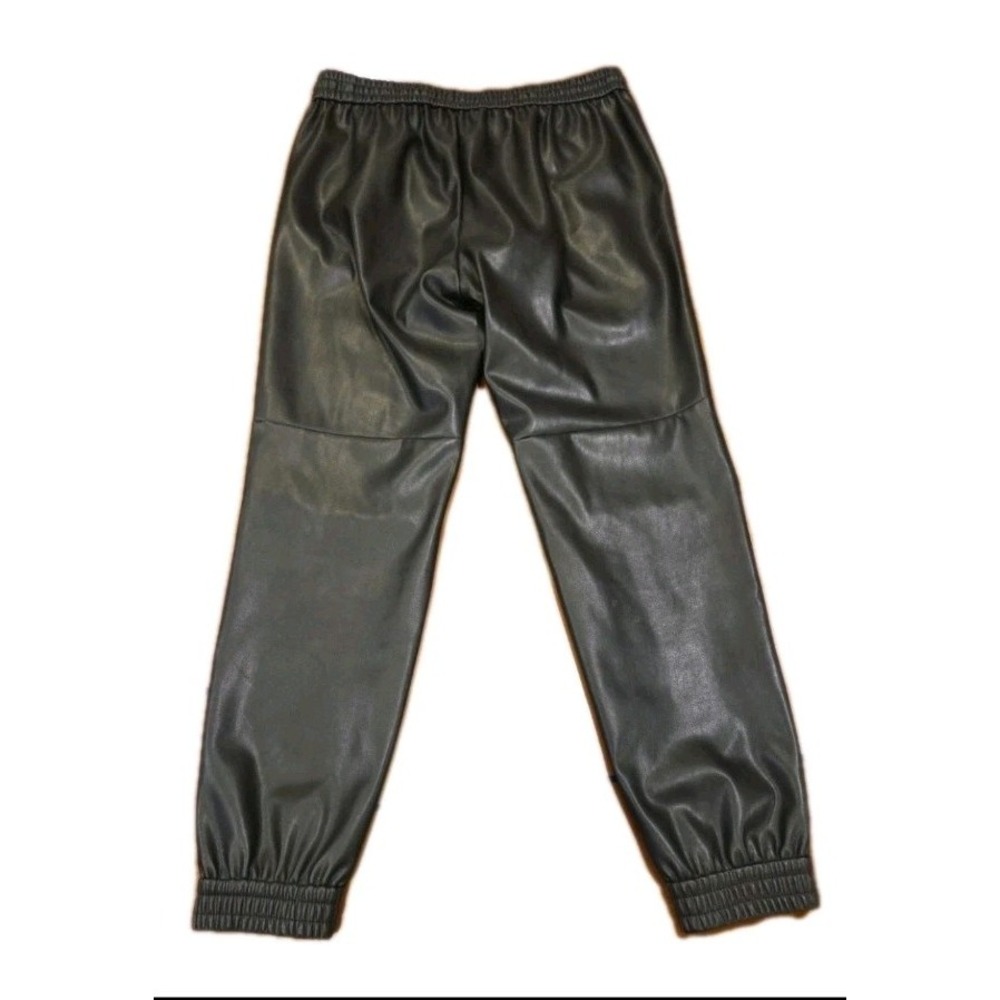 Anthropologie Faux Leather Joggers Black Drawstring Elastic Waist Pants ST-6208 - Picture 2 of 5
